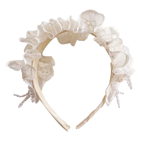 Tyttöjen pitsihelmi-hiuspanta Vintage Prinsessa Lolita tyyli Lasten pitsihelmi-kiiltävä hiuspanta Hiusasusteet Syntymäpäiväjuhlat Suosikki Beige