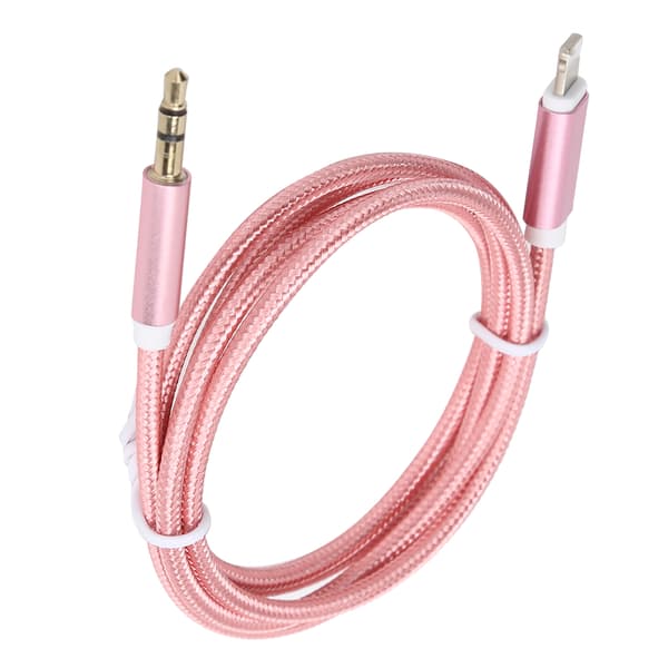 IOS 12 AUX Lydkabel 3,5 mm Nylonflettet Adapter Rosa