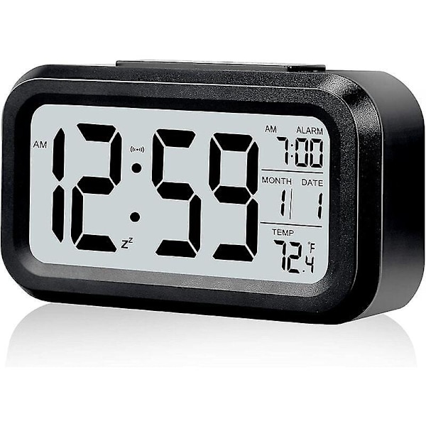 Digital Alarm Clock with LCD Display, Snooze, Date Calendar, Temperature Alarm (Black)