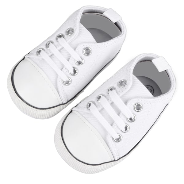 12 cm Baby Canvas Skor med Halksäkra Sulor Mjuk Foder Toddler Casual Skor för Utomhus Vit