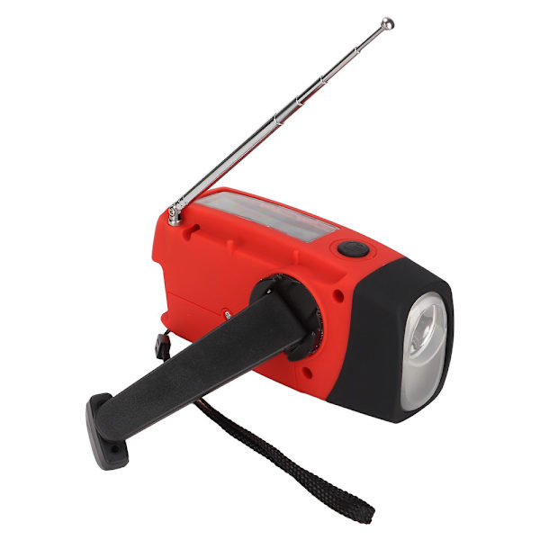 Röd multifunktionskortradio, mini ficklampa nödradio, solcellshandvevradio