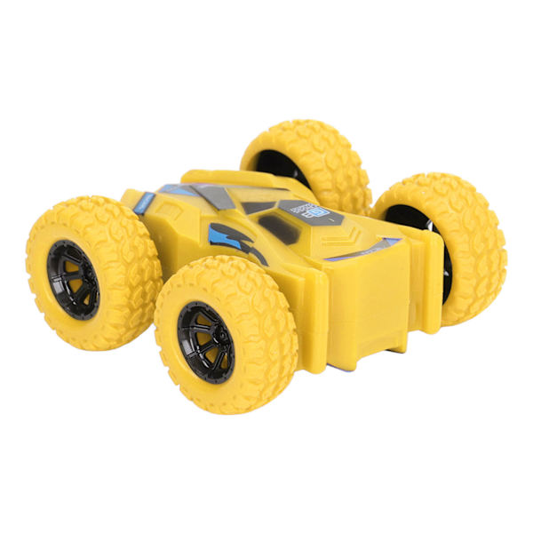 Dubbelsidig dra tillbaka bil friktionsdriven 4 stora däck 360 graders roterande mini flips tröghetsstuntbil gul