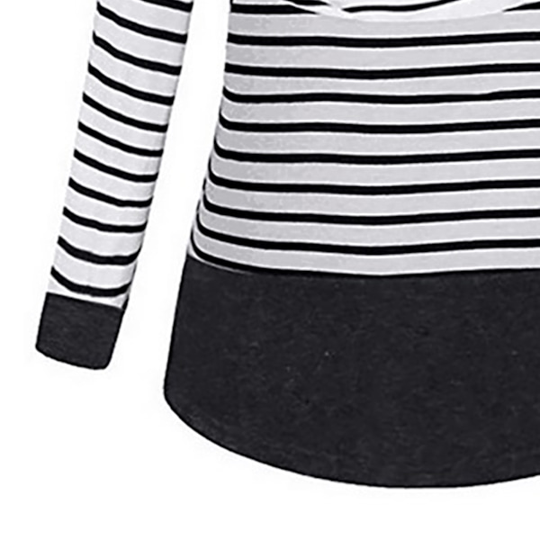 Maternity T-shirt för kvinnor, rund hals, lång ärm, stretchig amning, randig topp för snabb amning, svart, L