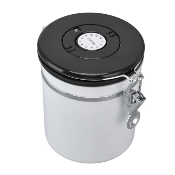 Lufttæt kaffekande opbevaringskrukke dato tracker CO2 frigivelsesventil rustfrit stål beholder hvid