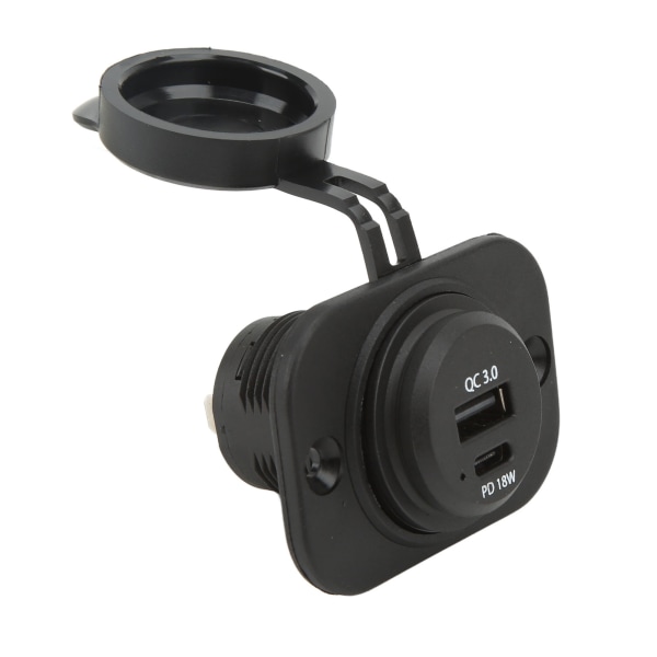 Dual Port Type C biloplader med vandtæt dæksel QC 3.0 PD 18W Universal til RV Boat SUV Sedan Motorcykel