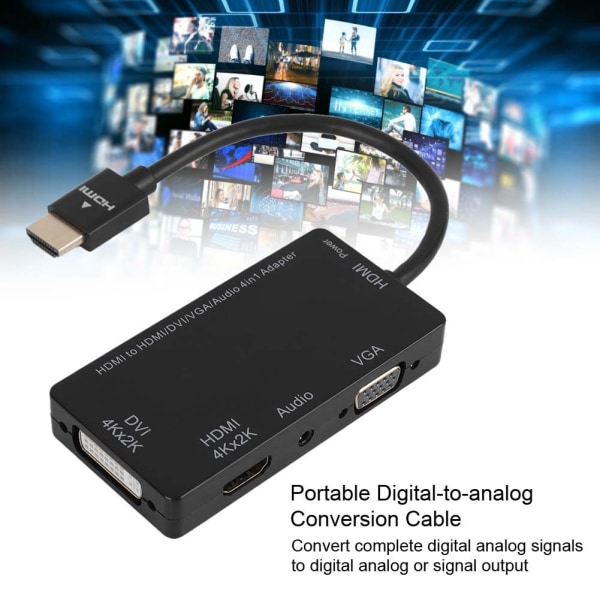 CableDeconn HDMI till DVI 4K/VGA/HDMI 4K/Audio 4-i-1 adapterkabel för PC/telefon