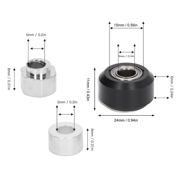 Sort POM Remhjulssæt med Gummi Lejehjul til 3D Printer - 48 Dele Sæt