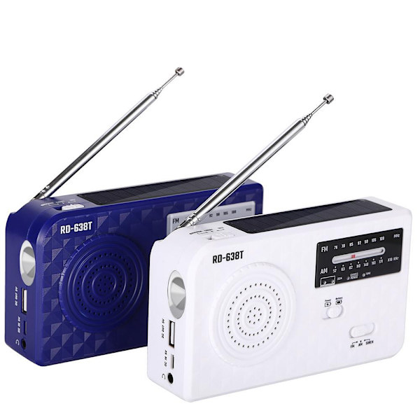 Hvit AM/FM-radio manuell power-lommelykt solcelle-radio LED-lommelykt håndsveiv nødlading