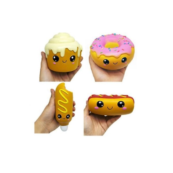 Kawaii Donut Hot Dog kakeformer - sett med 4: myk, langsom restitusjon, stressavlastning - leketøy for barn