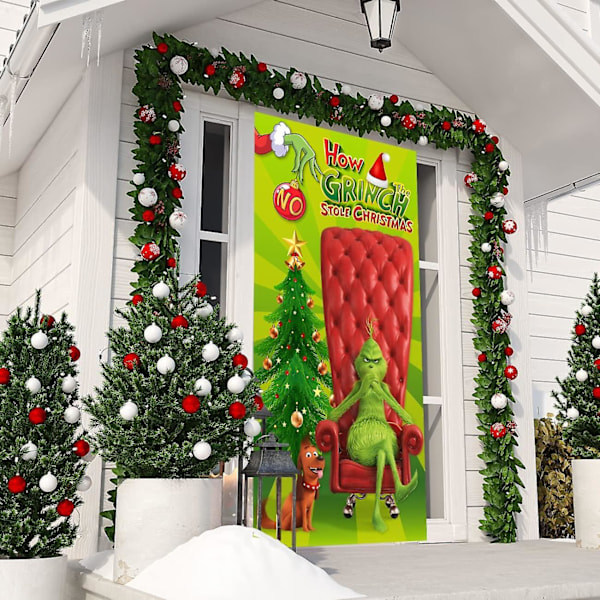 Juledekorasjoner til døren, Grinch juledekorasjoner Grinch dørdekorasjoner grønn bakgrunn
