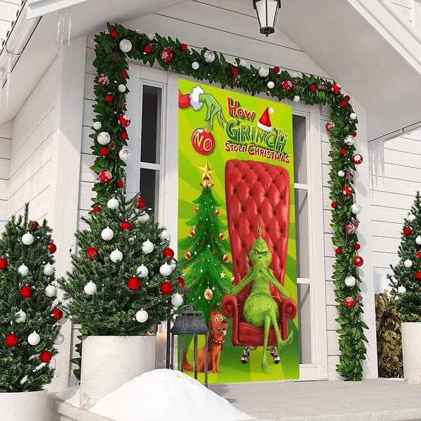 Julepynt til døren, Grinch julepynt Grinch dørpynt grøn baggrund
