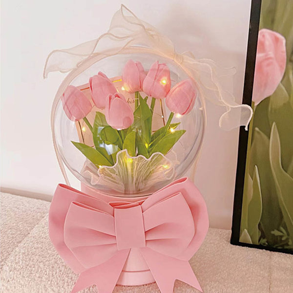 DIY Håndlavet Tulip Night Light Romantisk Soveværelse Sengen Sovelampe Ambient Lampe Bord Natlampe Pink