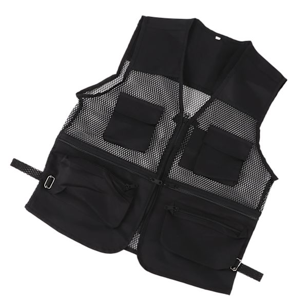 Militær Vest Holdbar Åndbar Multi Lomme Mesh Fiskevest til Udendørs Aktiviteter XXL Sort