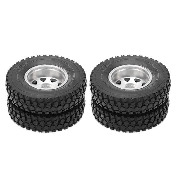 Metalliseos takapyörän navan vanteet 22 mm leveillä takakuminen lastauspyörillä Tamiya 1/14 RC -perävaunuun, hopea
