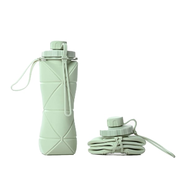 Hopfällbar vattenflaska 600 ml livsmedelsklassad silikon med bred mun Säker barnvattenflaska för campingresor Sport Grön