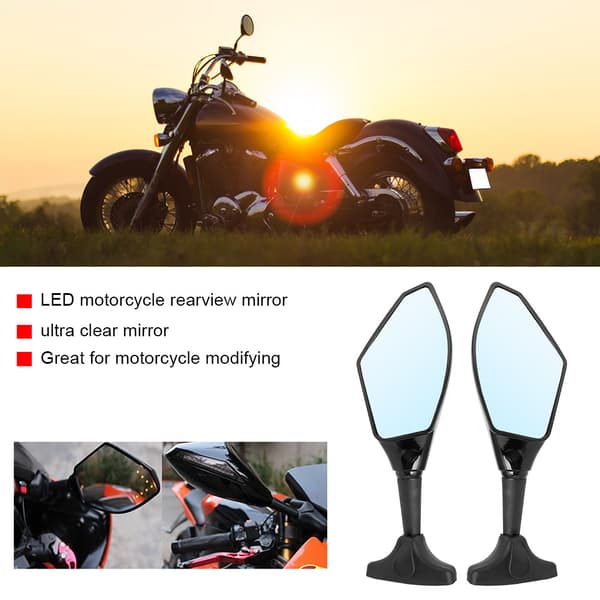 2 st Svarta LED Backspeglar Motorcykel Modifierad Lampskal med Ljus