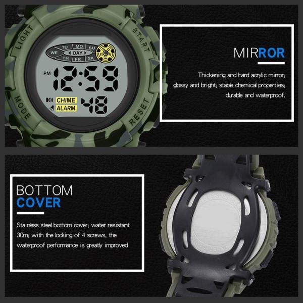 Digital watch för barn Vattentät Casual Electronic Watch 7 Färgglad LED watch med larmarmbandsur för pojkar, flickor, barn