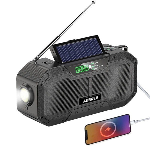 Vandtæt nødradio Auto Scan Håndsving Batteridrevet Solar Radio AM/FM/WB Radio SOS Bordslampe Lommelygte Black 2000mAh