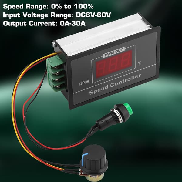 PWM DC Motor Hastighetskontroller 6-60V 30A, Start/Stopp Bryter - 1 Stk