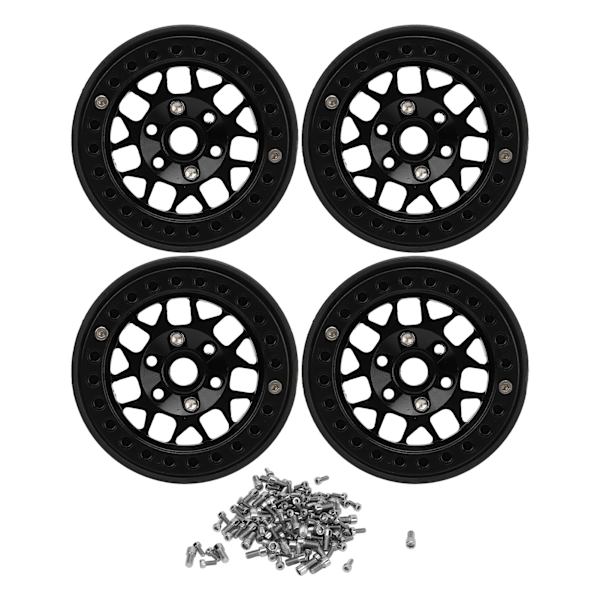 4kpl Rc Crawler Vanteet Universaali Alumiiniseos 1.9in RC Beadlock Pyörän Vanteet SCX10 II Musta