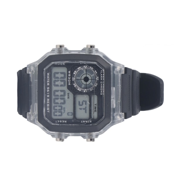 Elektronisk sportsur 12 24 timer vandtæt digitalt armbåndsur med lysende alarm og timingfunktion, transparent