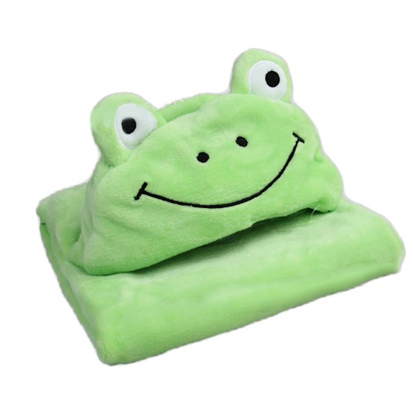 Barn med huva filt bärbar filt mjuk mysig korall sammet djurformad kappa för baby barn grön groda