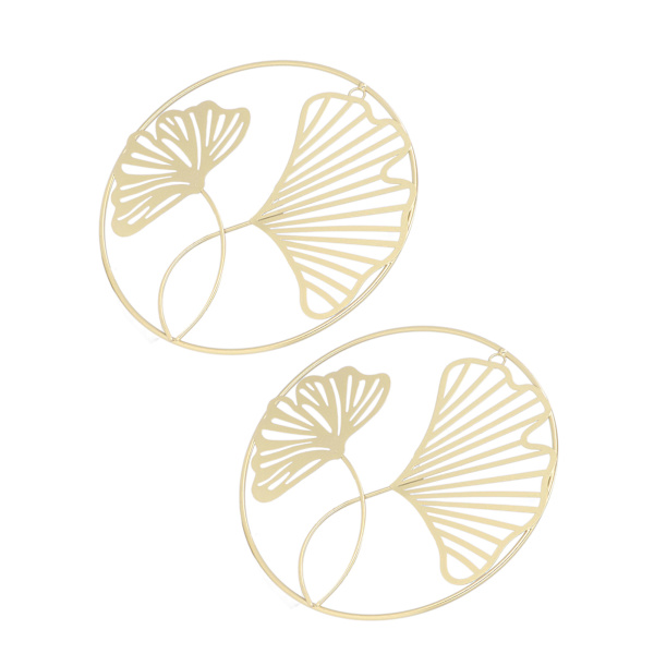 2 st guld väggdekor järnkonst 3D stereo ginkgo blad väggskulptur för soffa bakgrund entré matsal studie