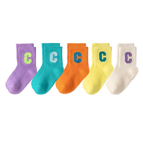 5 Pairs Kids Mid Tube Socks Letter Printed Breathable Mesh Cotton Boys Girls Tube Socks for Children 1 to 3 Years Old