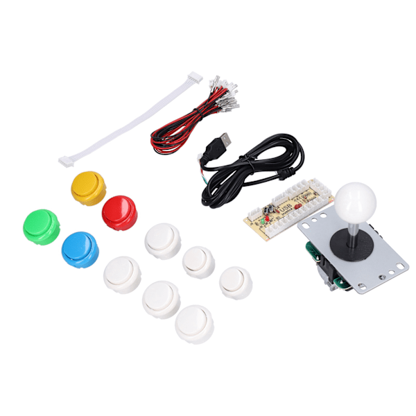 QM070901 Arkadspels Joystick Kit Noll Fördröjning Arkadspel DIY Kit Delar med Encoderkort 10 Knappar Joystick för MAME Blandad Färg (Vit)
