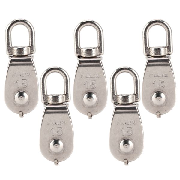 5 stk enkelt remskive rulle rustfrit stål 1500 kg leje med tykkelse 15 mm/0,6 tommer robust hardware