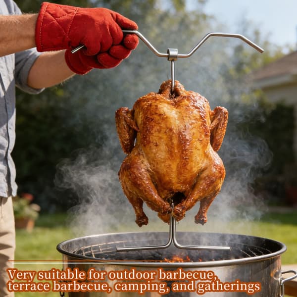 Kalkunophængskrog til tøndegrill, tilbehør til kalkunfriture i rustfrit stål