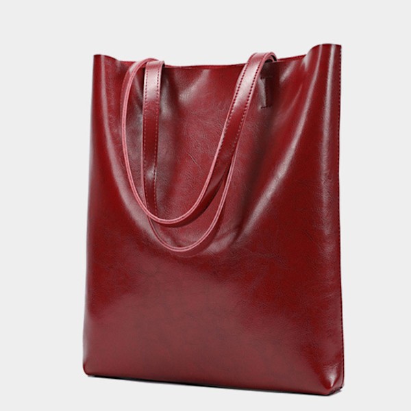 Rymlig Tote Bag i Burgunderläder 32x6x36cm Perfekt för Vår & Sommar Wine red About 32*6*36cm