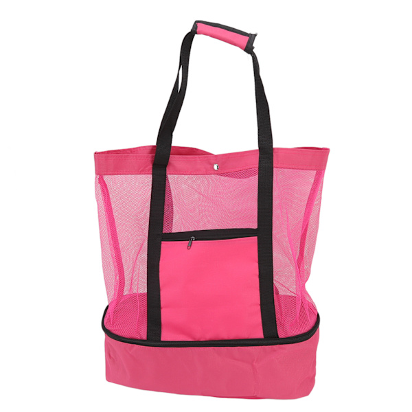 Mesh Strandtaske Multifunktion Mesh Design Top Lynlås Hold Friskhed Holdbar Stof Strand Tote til Strand Have Camping Rød