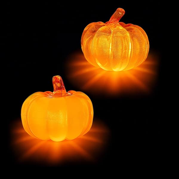 Høstdekorasjon gresskardekorasjon med LED-lys, høstdekorasjon halloween-gresskar (gul)