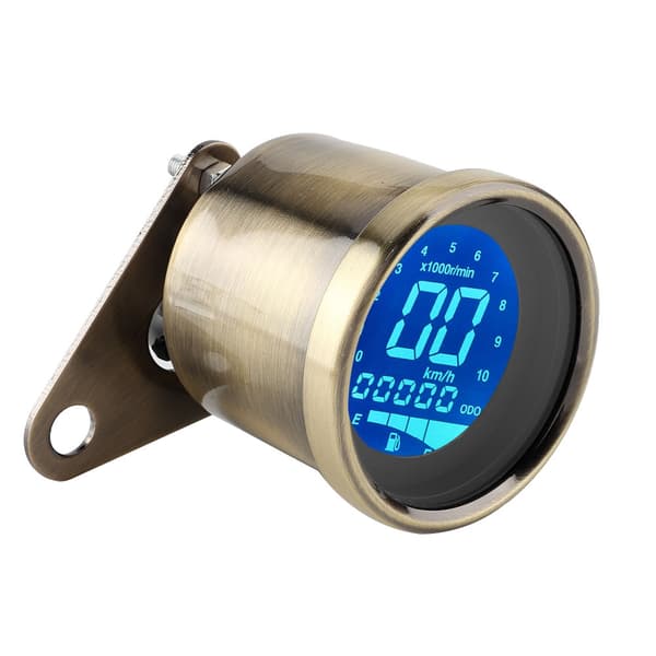 Universal Motorcykel LCD Speedometer Odometer Tachometer Måler Gul Kobber