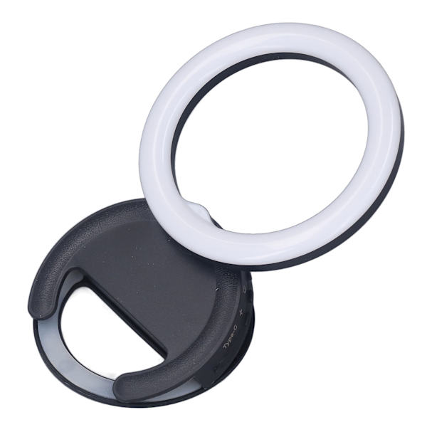 Clip-on Ring Light til Telefon 180 Graders Rotation 3 Farver LED Selfie Ring Light til Telefon Tablets Laptops Sort