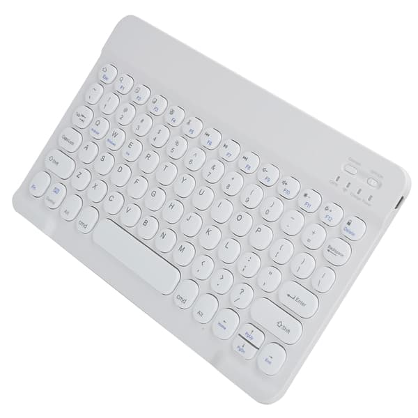 Trådløst Bluetooth-tastatur til tablet, smartphone, computer, rund tastehætte, 10 tommer, hvid
