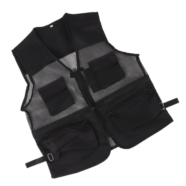 Militær Vest Slitesterk Pustende Multi Lomme Mesh Fiskevest for Utendørsaktiviteter XL Svart