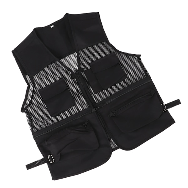 Militærvest Slidstærk Åndbar Multi Lomme Mesh Fiskevest til Udendørs Aktiviteter XL Sort