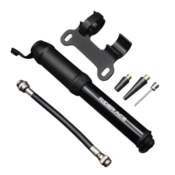 Bærbart sykkelpumpe med 3 luftdyser, aluminiumslegering, ballpumpe, inflator for utendørs, svart
