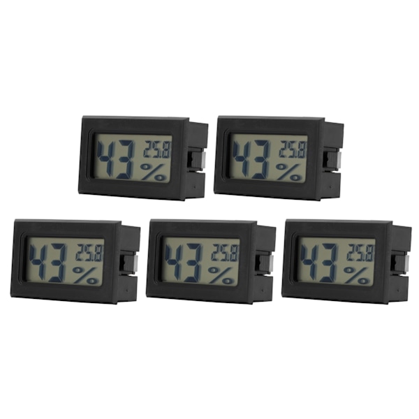 5 stk. LCD termometer hygrometer mini indendørs hjem desktop temperatur fugtighedsmåler sort
