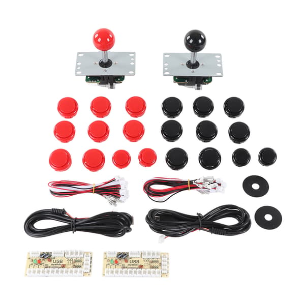 2 Player Arcade Spil DIY Kit med USB Computer Joystick Printkort Gamepad 30 Kassette Knapper Rød Sort