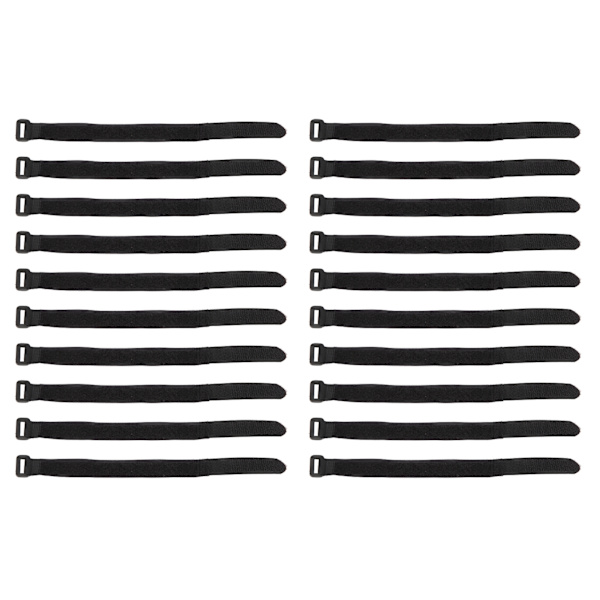 20 stk. stroppebånd med krok og løkke, gjenbrukbar plastspenne, nylonkrok og løkkefeste, svart 20x200mm