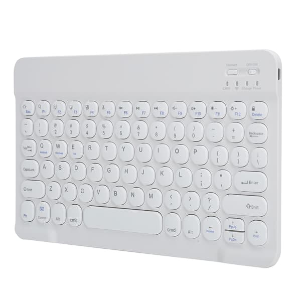 Trådløst Bluetooth-tastatur til tablet, smartphone, computer, rund tastehætte, 10 tommer, hvid