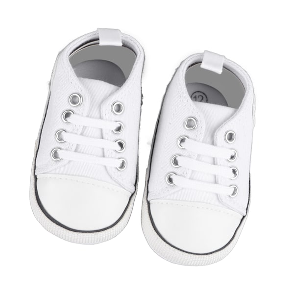 12 cm Baby Canvas Skor med Halksäkra Sulor Mjuk Foder Toddler Casual Skor för Utomhus Vit