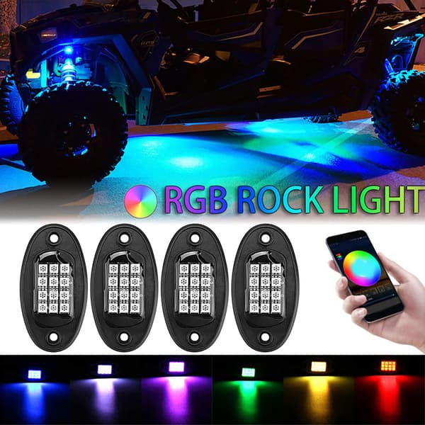 4 stk. RGB LED Bluetooth Trådløs Rock Light Undervognsglød Lys Multi Farve Blinkende