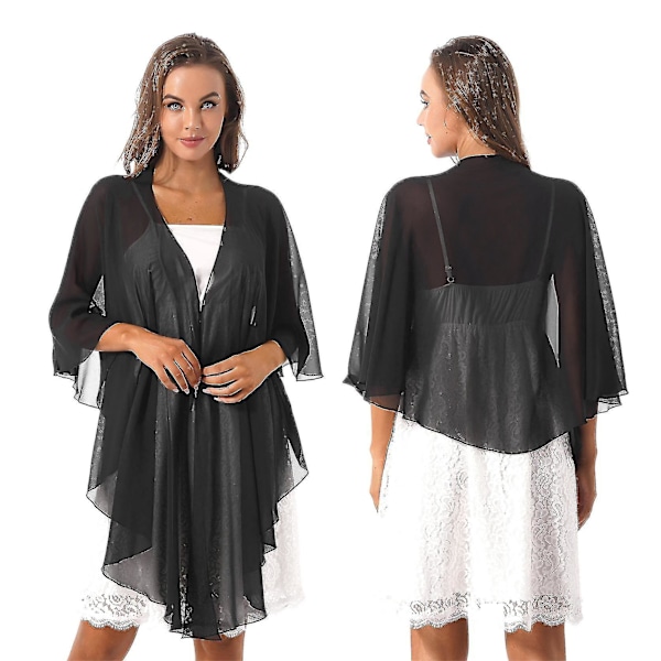 Elegant Høj-Lav Chiffon Brude Bolero Shrug Hvid