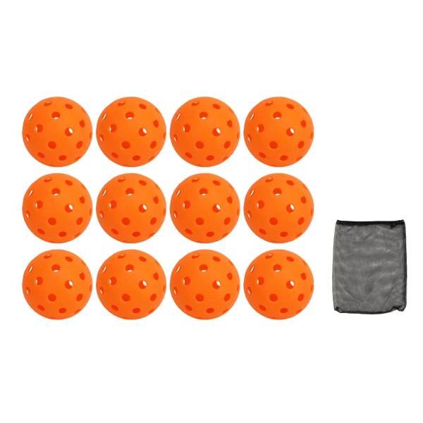12 STK 74mm 40 huller pickleballs PE plast høj elasticitet pickleball udendørs hulkugler orange