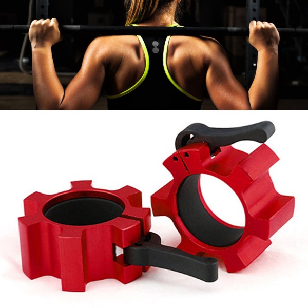2 STK 50 mm Vægtstangskravelås Aluminiumslegering Quick Release Låse Kraveclips til fitnesstræning Bodybuilding Rød