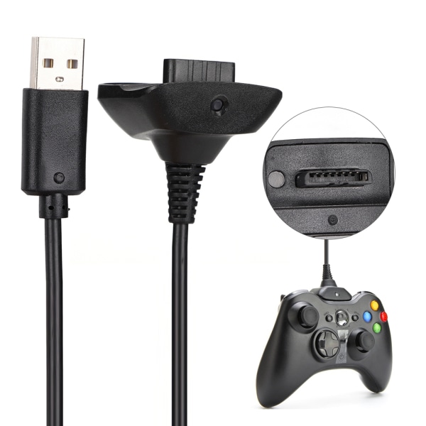 Högkvalitativ 2 i 1 1,5 m laddningskabel för Microsoft XBOX 360-kontroller Snabbladdning (svart)